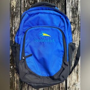 Seaworld Official Blue Black Embroidered Backpack Pockets Zipper Compartments C5